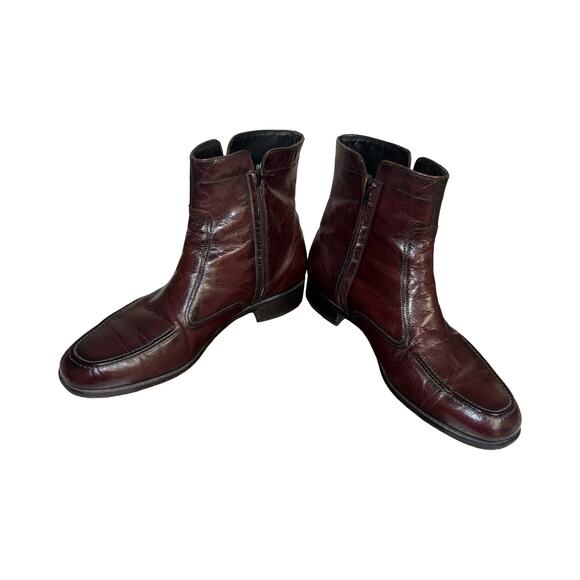 Vintage 90s Florsheim Oxblood Leather Side Zip Beatle Boots Size 12